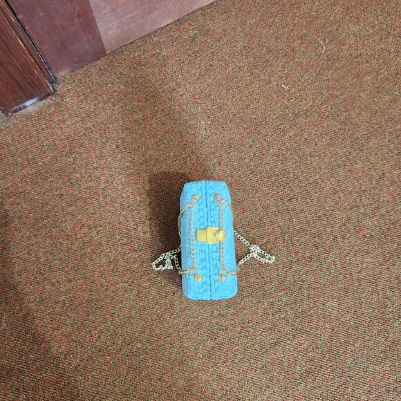 Vintage Made In Hong Kong Blue Vinyl Woven Bag - Picture 4 of 8